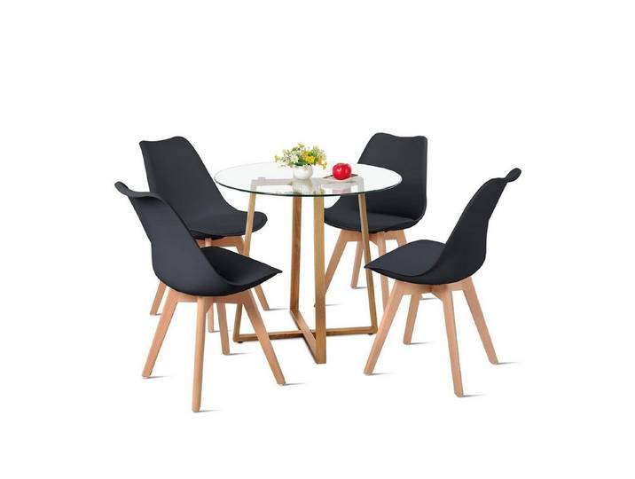 LuxusKollektion Esstisch Esstisch 80x80cm Transparenter runder Tisch Mit 4 Schwarzen Stühlen (1-St)