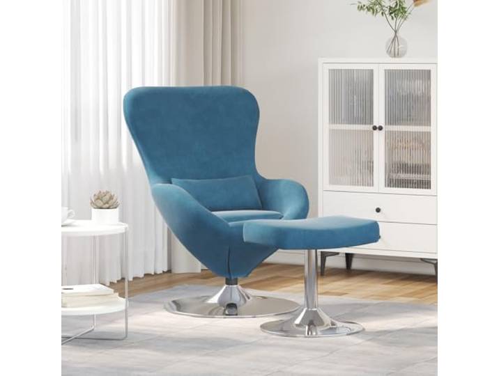 HEFZGDB Moderner ergonomischer Sessel mit Hocker in Blau Samt Elegantes Wohnzimmerdesign