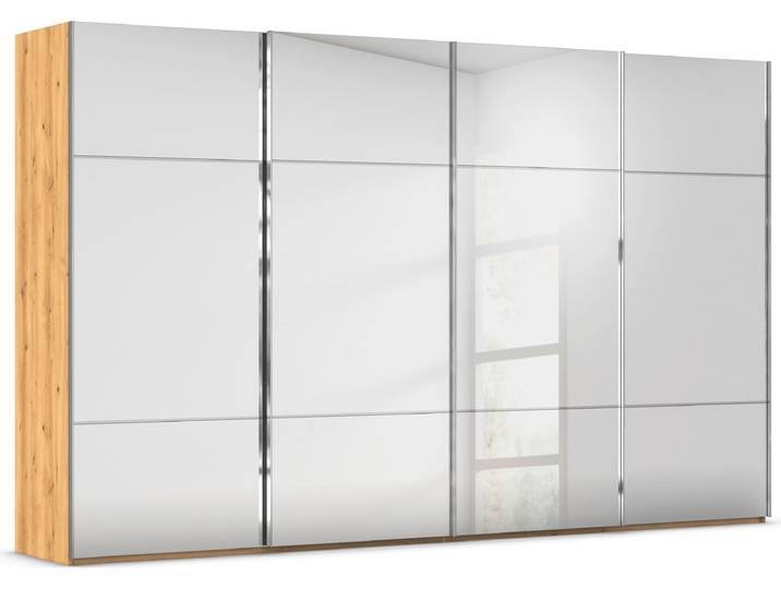 Schwebetürenschrank, Holzwerkstoff, Asteiche, 360×223×68 cm, Edle Dreiteilige Front, Modern, Rauch