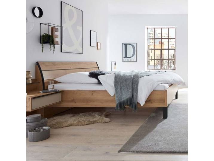 Interliving Bett 1205 Komfort Eiche Dekor 200x200cm industrial, höhenverstellbar