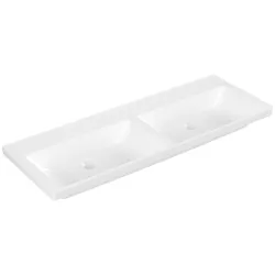 Villeroy & Boch Subway 3.0 Schrank-Doppelwaschtisch, ohne Hahnloch, ohne Überlauf, ungeschliffen, 1300x475mm, 4A71D301, Farbe: weiß-alpin
