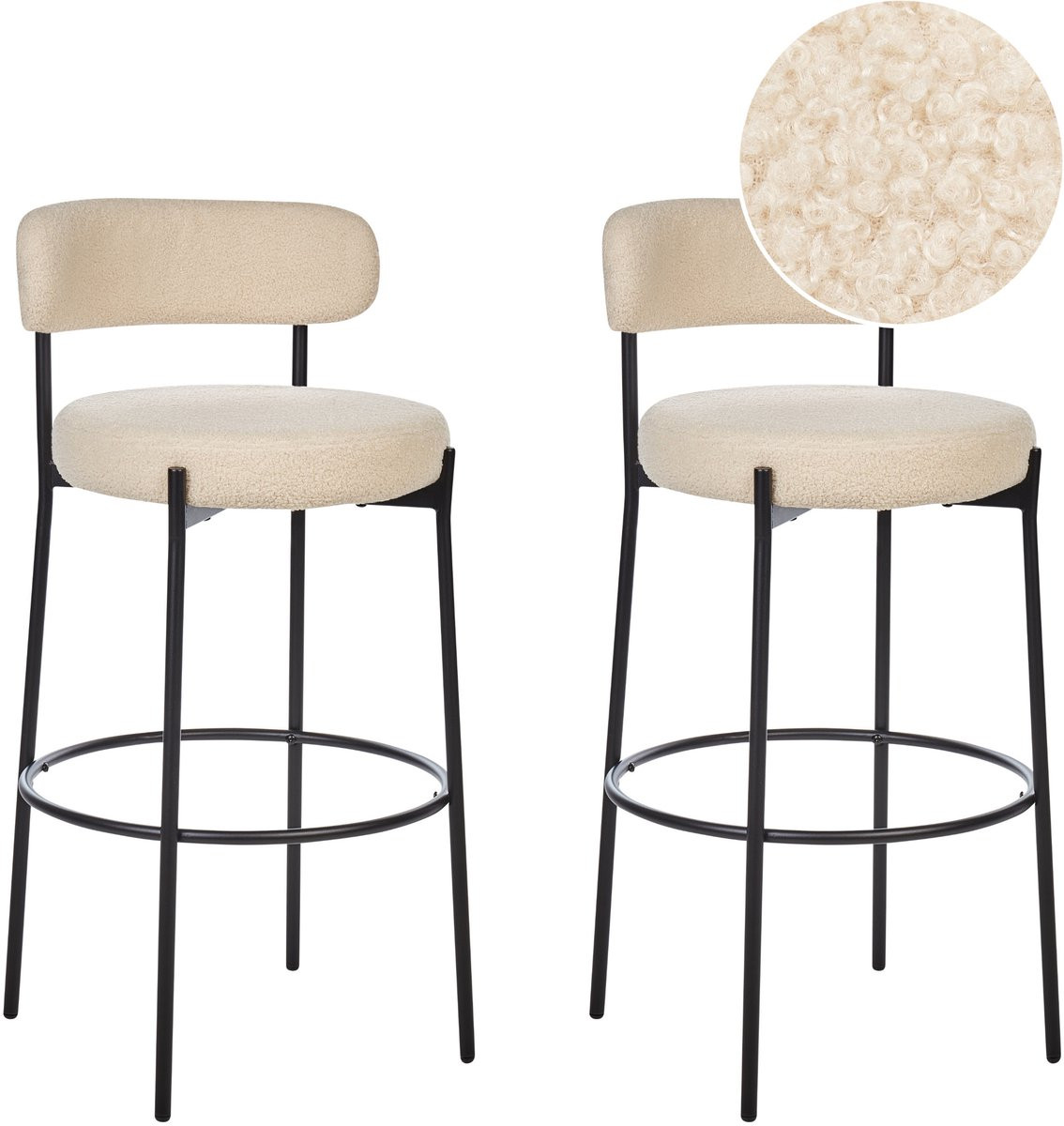 Beliani ALLISON Barkruk set van 2 - Lichtbeige - Bouclé