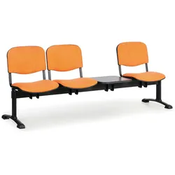 Gepolsterte Wartezimmerbank, Traversenbank VIVA, 3-sitzer + Tisch, orange, schwarze Füße