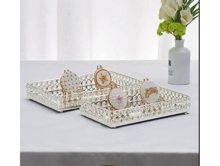 Plateau de rangement en métal cristallin pour salon, plateau de rangement pour tasses et bijoux, ornement de bureau, plateau miroir rectangulaire de style nordique pour la maison