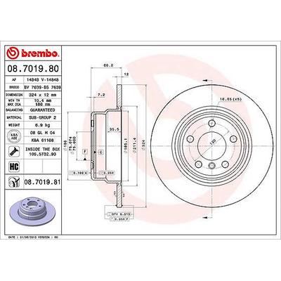 Brembo Bremsscheibe Hinterachse Voll [Hersteller-Nr. 08.7019.81] für BMW