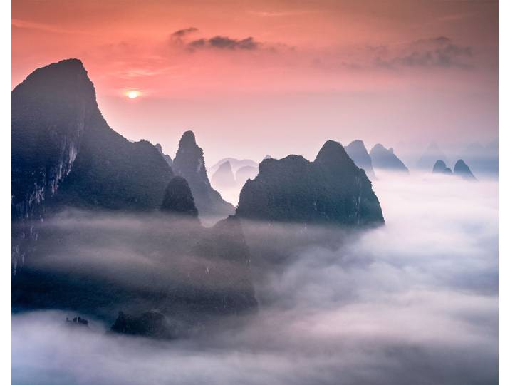 Fototapete PAPERMOON Karst Mountains in Guilin China , bunt, B:4m L:2,6m, Vlies, Tapeten, Fototapete
