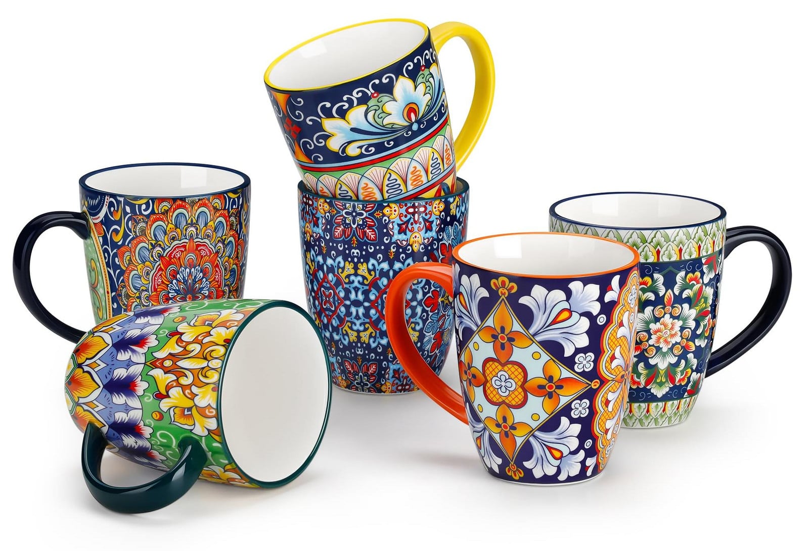 Dripio Set van 6 keramische mokken, 340 ml, boho-stijl