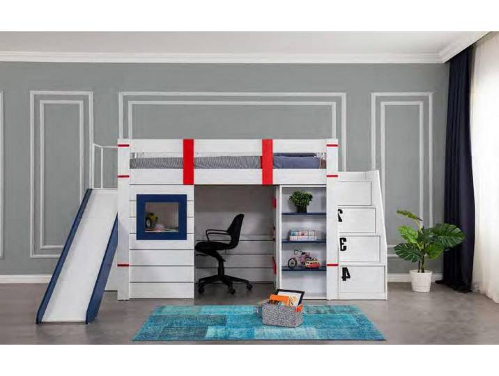 Xlmoebel Etagenbett Hochbett aus Holz mit Rutsche und integriertem Tisch für Kinder (Etagenbett, 1-St., Etagenbett), Hergestellt in Europa