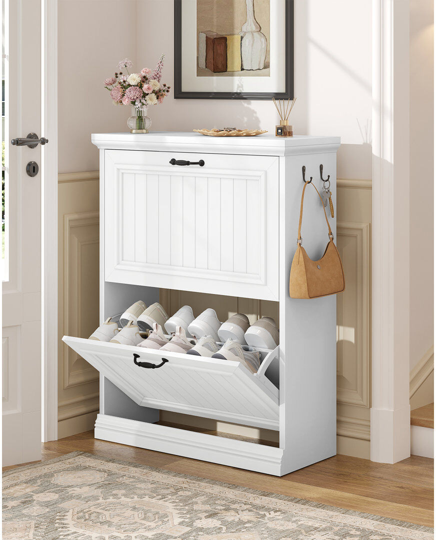 Brambly Cottage Shoe Cabinet with Flip Drawers, wooden shoe cabinet, Adjustable Dividers, Space-Saving Slim Cupboard, shoe cabinet storage hallway, Entryway White 24 x 75 x 92cm