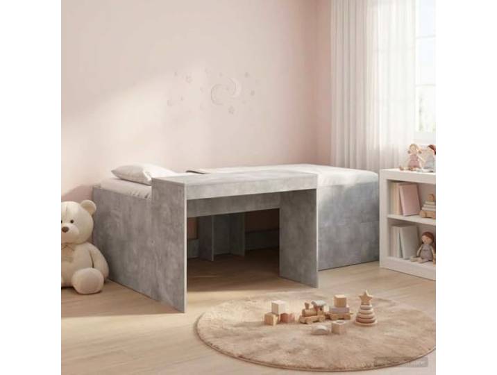 RJPLMFV Hochbett für Kinder, Büro, Betongrau, 98,5 x 200 cm Holzwerkstoff, handwerkliche Eiche, feste Latten, einfache Montage, ohne Matratze