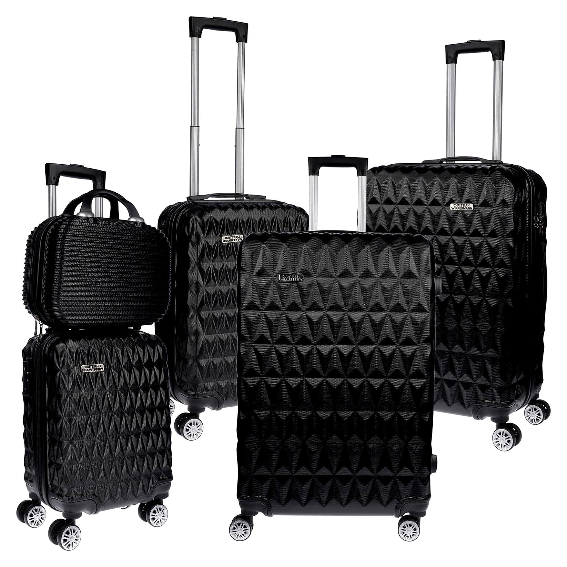 5tlg Set. Hartschaldenkofferset Hartschalenkoffer Trolley Koffer Reisekoffer Rollkoffer TSA Schloss 4 Rollen 360 Grad ABS-Hartaschale S M L XL Schwarz