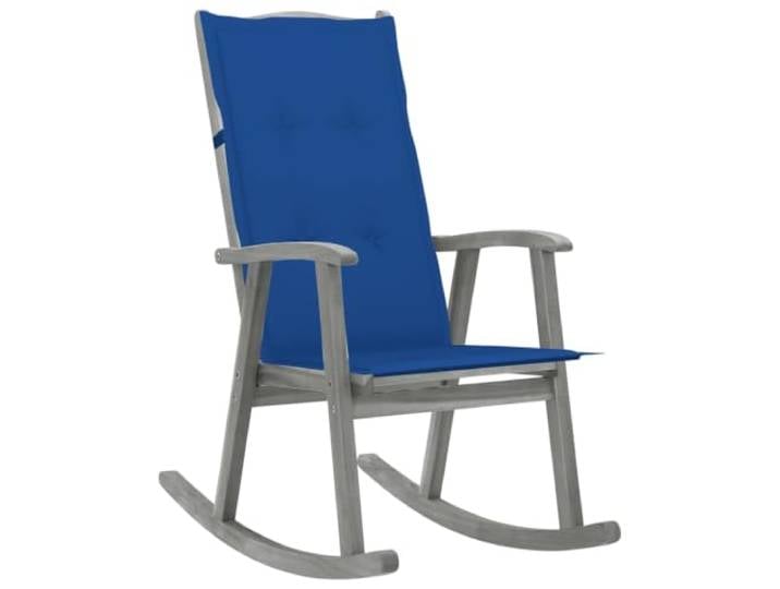 ZQQLVOO Schaukelstuhl mit Auflage Grau Massivholz Akazienholz Vintage Massives Akazienholz, wasserdichte Polyester-Auflage, hohe Rückenlehne, 110 kg Belastbarkeit