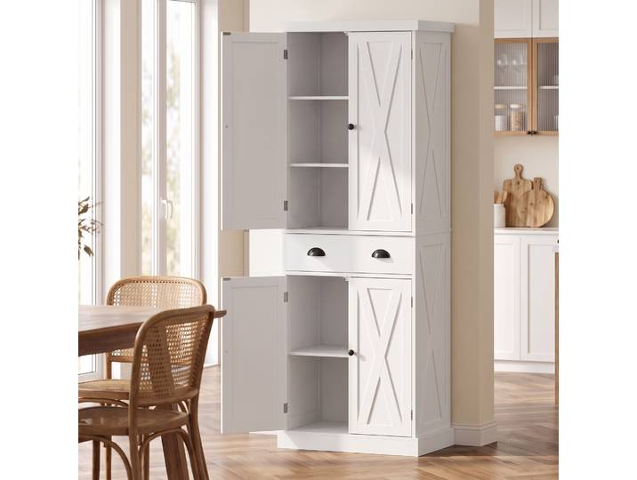 HOMCOM Buffet Haut Blanc 4 Portes Tiroir Étagères 62x38x173cm