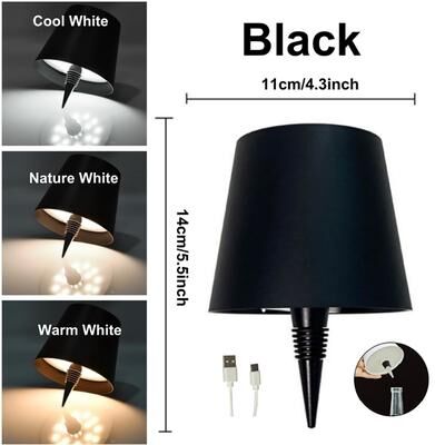 Smart Shopping Spot LumiBottle Wireless Bottle Lamp Rechargeable LED Bottle Lamp With 3 Color Touch Dimming black