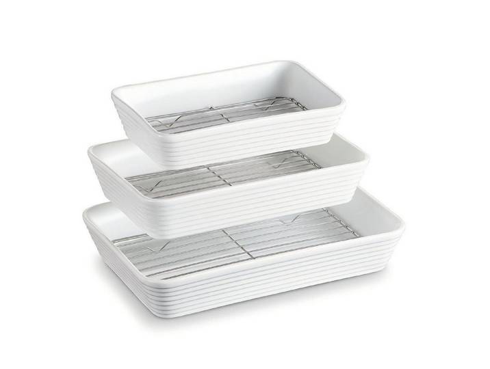 LuxusKollektion Auflaufform Auflaufform Keramik 3er Set mit Rost rechteckig, Keramik, (3-St)