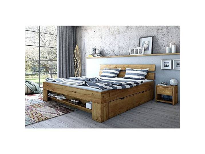 moebelstore24 Futonbett Schlafzimmerbett Saha Wildeiche Massiv geölt 140 x 200 cm inkl. 4 Bettkästen