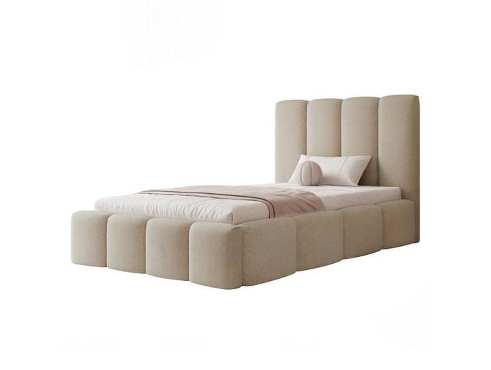 Ravio Polsterbett Landare 120x200 cm Beige Samt (Stoff Melody) - mit Bettkasten und Lattenrost, Rechteckig, 120x200 cm, Schlafzimmer, Betten, Polsterbetten