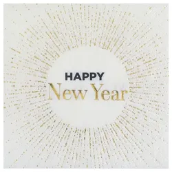 10 Servietten Silvester `Happy Year`  weiss gold