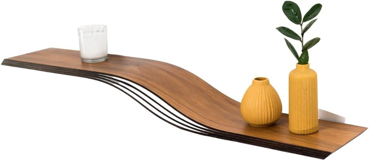 Handgemaakte houten drijvende wandplank in walnoot - 120 cm