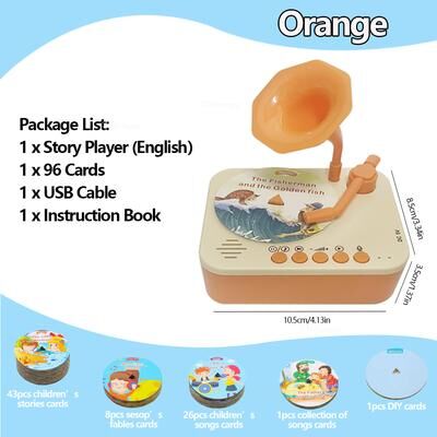 JoyToys Kids Story Player Gramophone With Audio Cards Interactive Educational Learning Toy For Toddlers orange