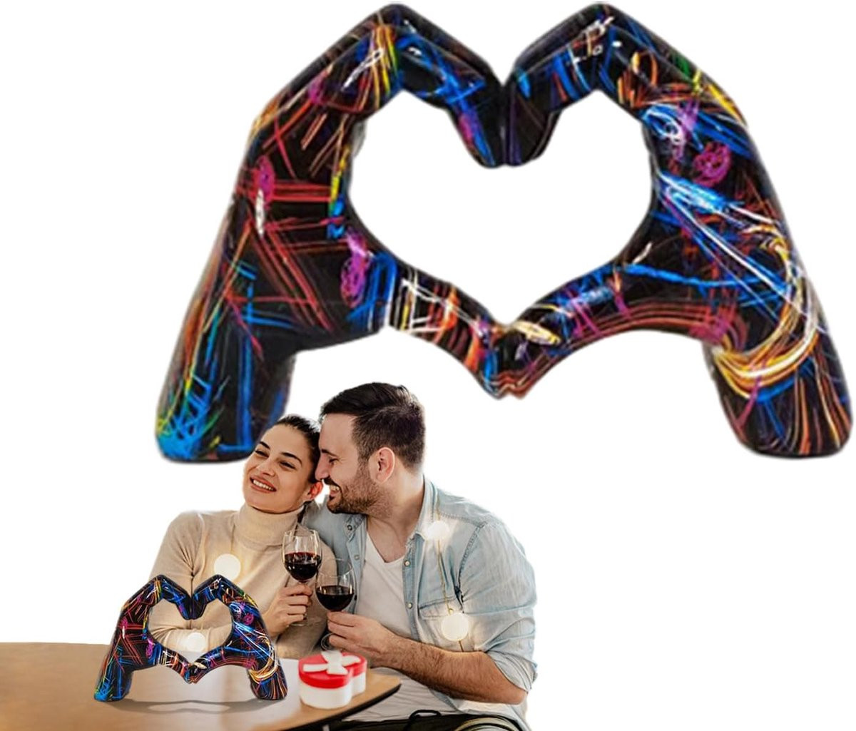 Handsculptuur Liefdesgebaar Ornament in Kleurrijke Graffiti Stijl - Hoogte: 18,5 cm