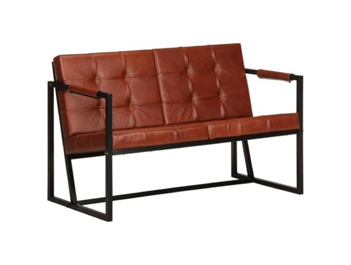 GHVBNMF 2-Sitzer Sofa Braun Echtes Ziegenleder 115x61x75 cm Kompakte Couch mit Schaumstoffpolsterung und Stahlrahmen für Wohnzimmer, Büro oder Empfangsbereich im Vintage-Stil.