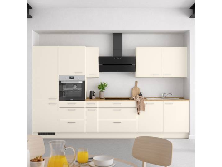Küchenzeile High-Line Touch Variante D 360cm Ausrichtung links Beige/Magnolia/Eiche Sierra Dekor Laurus