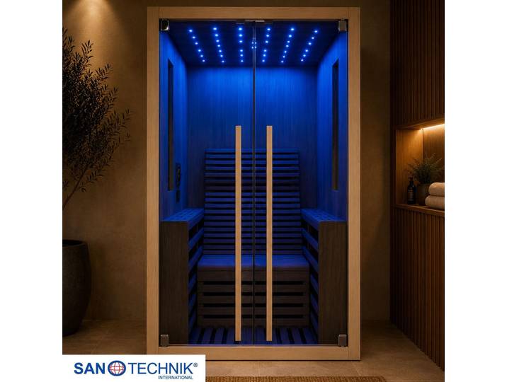 Sanotechnik Infrarotkabine Carbon 1, Naturfarben, Holz, 100x195x130 cm, Freizeit & Co, Wellness & Gesundheit, Infrarotkabinen