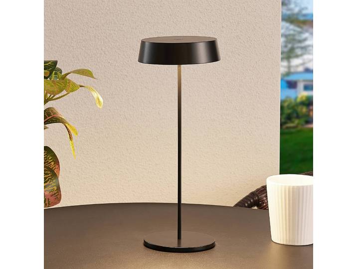 Lucande LED-Akkutischleuchte Tibia, schwarz, Alu, USB, IP54 Tibia Lucande, dimmbar, schwarz, Aluminium, Modern