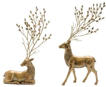 Melrose International Distressed Deer with Metal Tree Antlers (Set of 2)