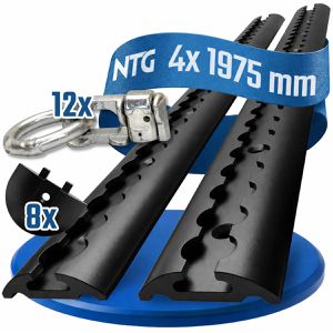 NTG Airlineschiene Standard, Set, zum Schrauben, 4 Stück, 200 cm, Aluminium schwarz, halbrund, 8 Endkappen & 12 Fittinge