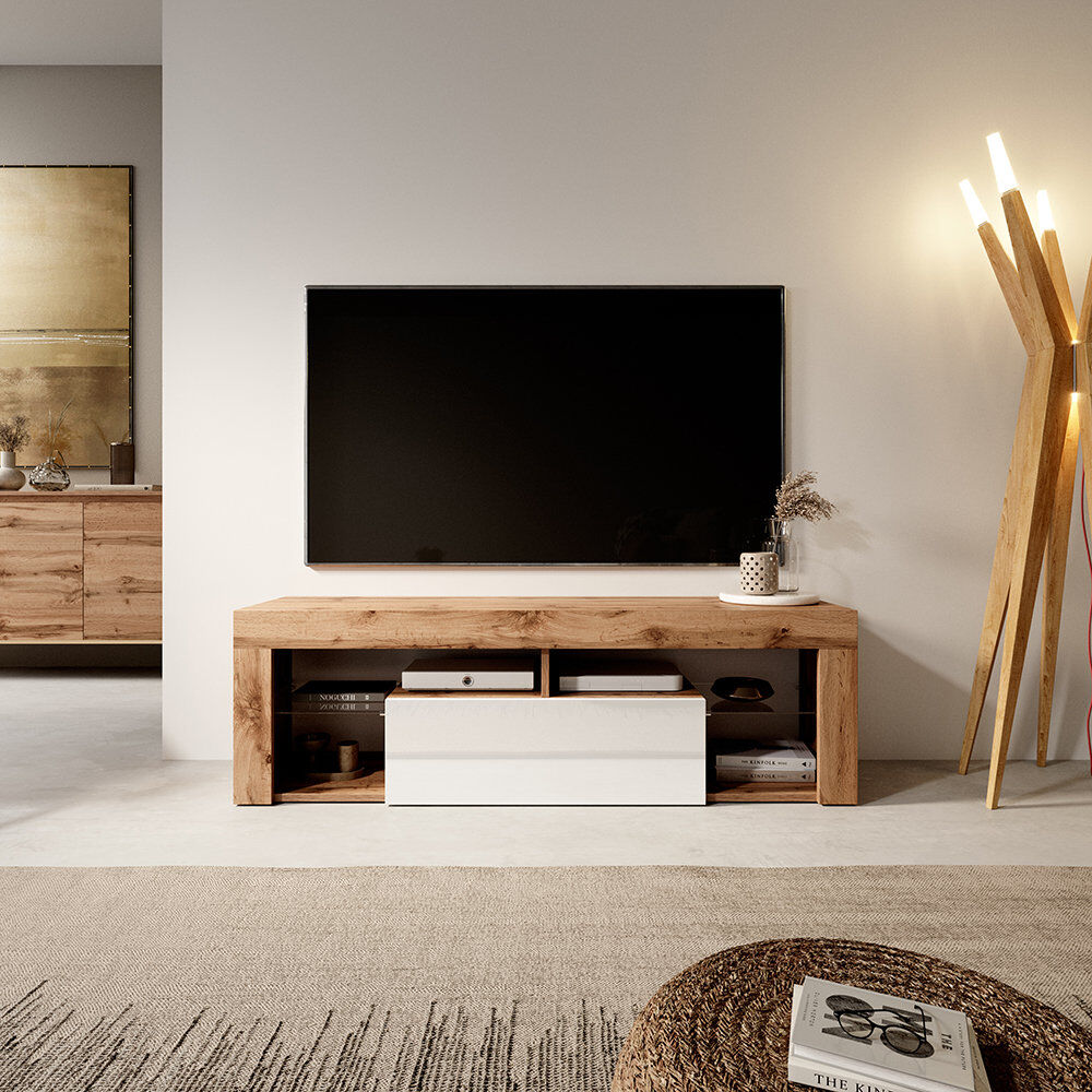 Wade Logan Alarica TV Stand for TVs up to 50'' with LED Lighting Oak/White Gloss 50"
