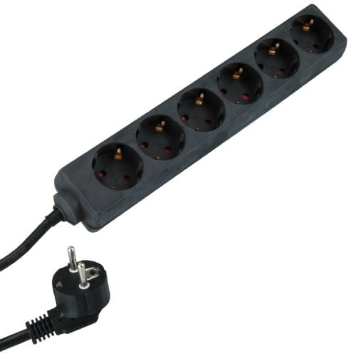 Unitec 6-voudige tafelcontactdoos en wandcontactdoos, 3 meter, zwart, H05VV-F 3G1,5 mm²