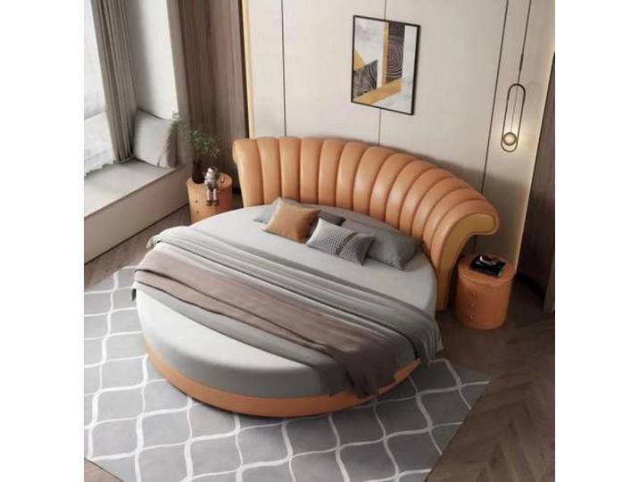 Xlmoebel Rundbett Oranges Designer Doppelbett aus hochwertigem Holzwerkstoff (1-tlg., Oranges Rundbett), Made in Europa