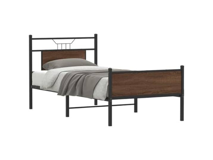 Bettgestell Ohne Matratze 75x190 cm Braun Eiche Stahlrahmen Stabil, Lattenrost Inklusive, Stauraum Unter Dem Bett