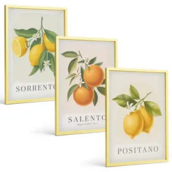 BILDER SET 3er Set - 40x60 cm Goldrahmen - Amalfi-Zitronen und -Orangen