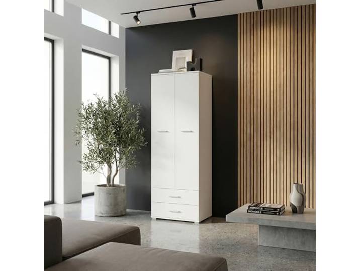 Komodee Kleiderschrank FAUSKE Weiß 69x180x36 cm Kleiderschrank FAUSKE - 2 Schubladen - Weiß - Breite 69 cm, Höhe 180 cm, Tiefe 36 cm