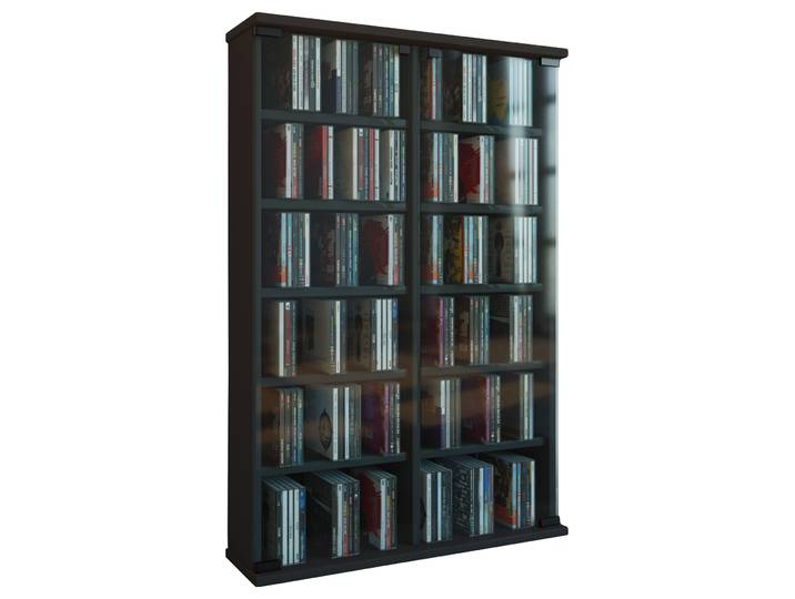 Media-Regal VCM Holz CD DVD Stand Regal Schrank Roma Glastür , schwarz, B:60cm T:18cm, Regale, Media-Regal