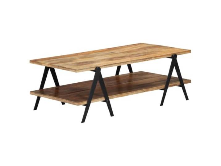 Roanoer Couchtisch Massivholz Mango 115x60x40 cm Wohnzimmertisch Rustikaler Sofatisch aus Mangomassivholz mit 2 Ablagen für das Wohnzimmer, stabil und elegant verarbeitet.