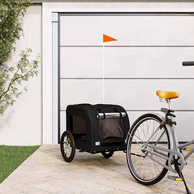 Fahrradanhänger Hunde Schwarz Oxford-Gewebe Eisen robust klappbar faltbar mit Netzfenster und Belüftung ideal für Hundebuggy Katzenbuggy Petstroller Outdoor Transportwagen Reise