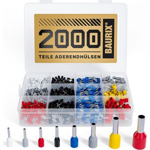 BAURIX Aderendhülsen Sortiment, Set, 0,5 - 10mm², 2000-teilig, isoliert