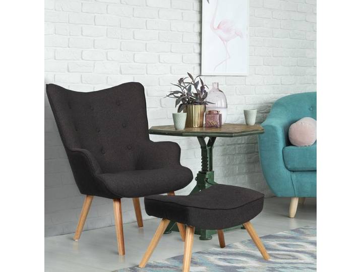 MENZZO Fauteuil scandinave + pouf Lylou Tissu Noir