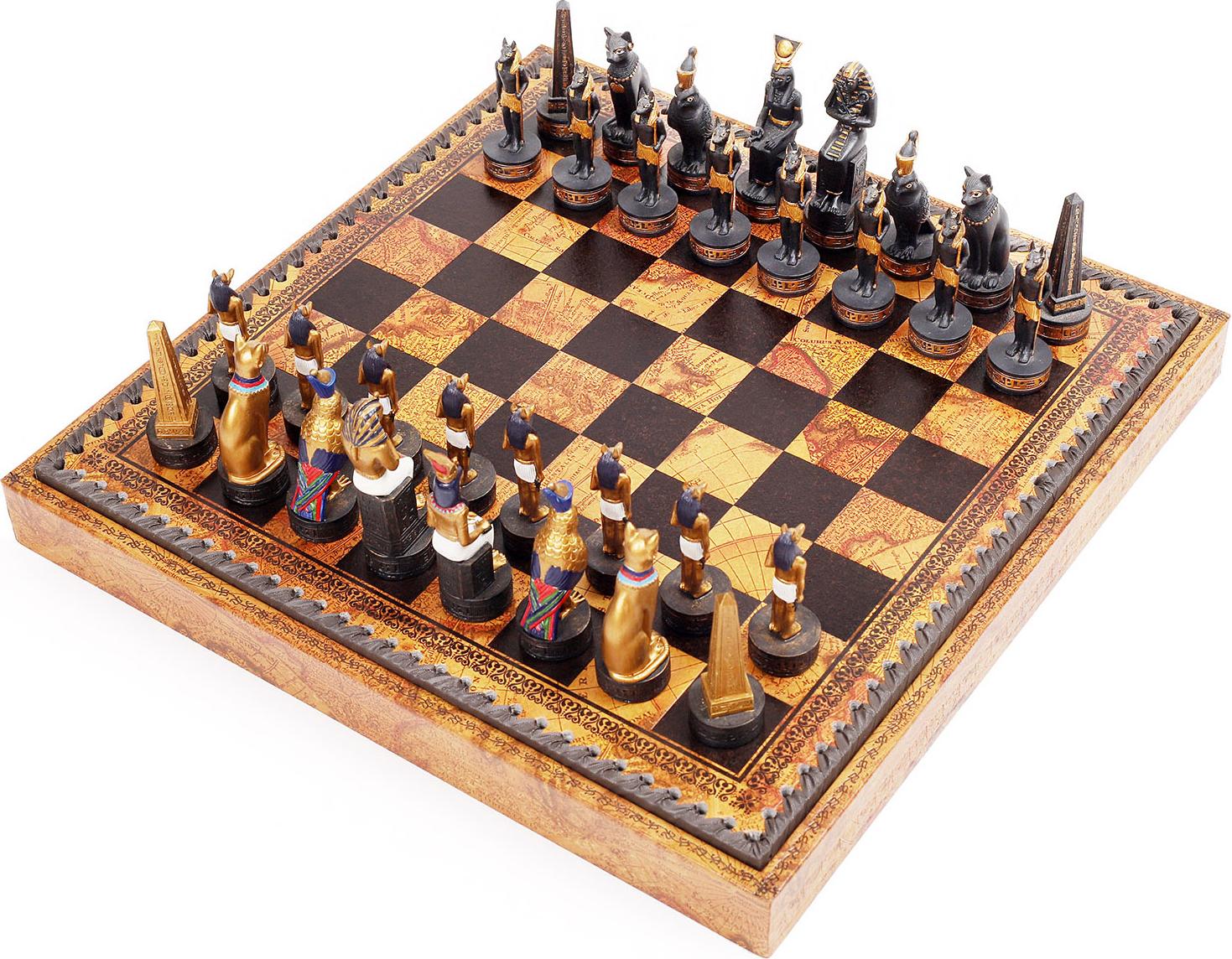 s ägyptisches Schachset mit handgemalten Figuren, 35 cm