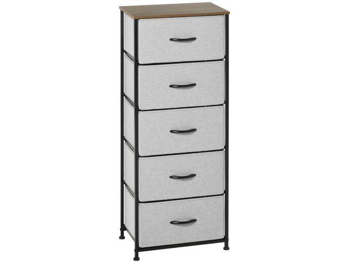 Chiffonnier 5 tiroirs - structure acier noir tissu pliant gris