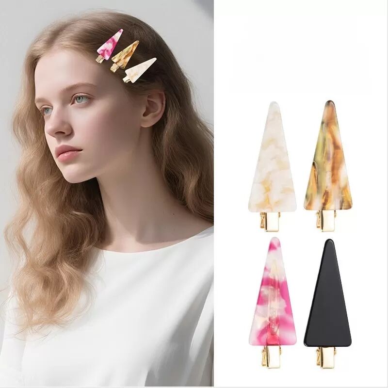INF Lot de 4 Barrettes Triangulaires Minimalistes en Acétate - Accessoires de Coiffure pour Frange Latérale