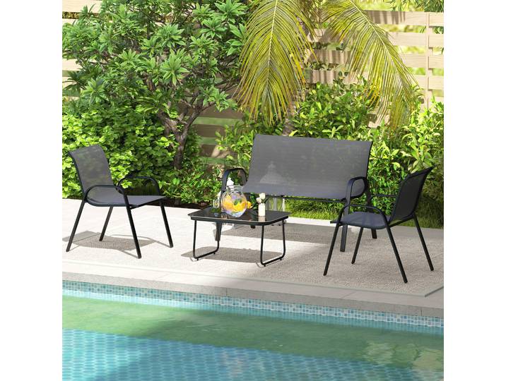 Ensemble de jardin extérieur noir, Outsunny, 4 pièces