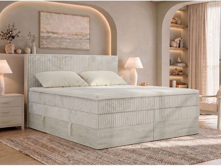 MKS MÖBEL Boxspringbett NORDIC KING (Packung, Doppelbett King-Size, Topper Visco/T25, holz Optik), inklusive Bettkästen und Topper, Matratzenhärte H3/H4