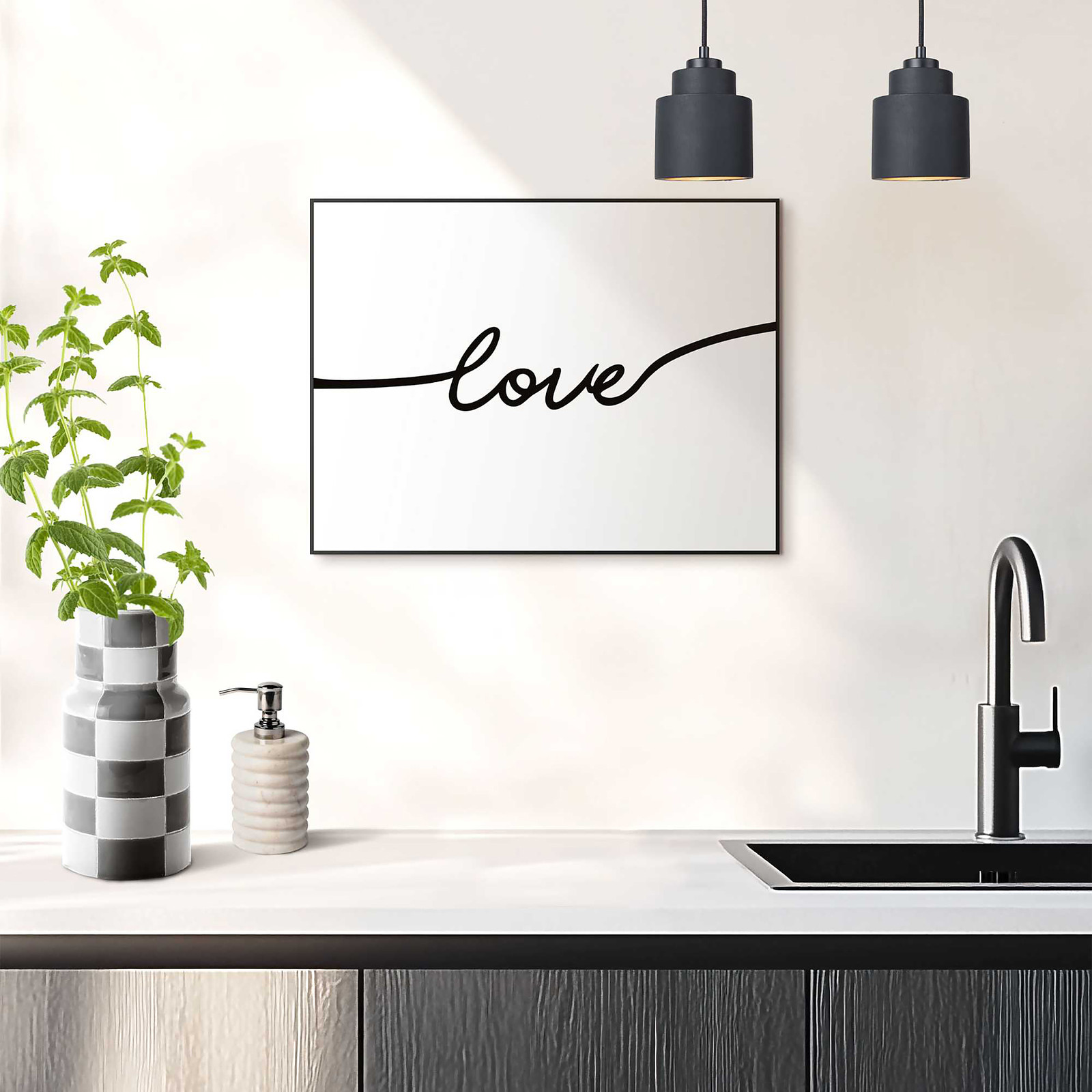 home24 Kunstprint Love MDF zwart/wit, 30 x 40 x 1 cm
