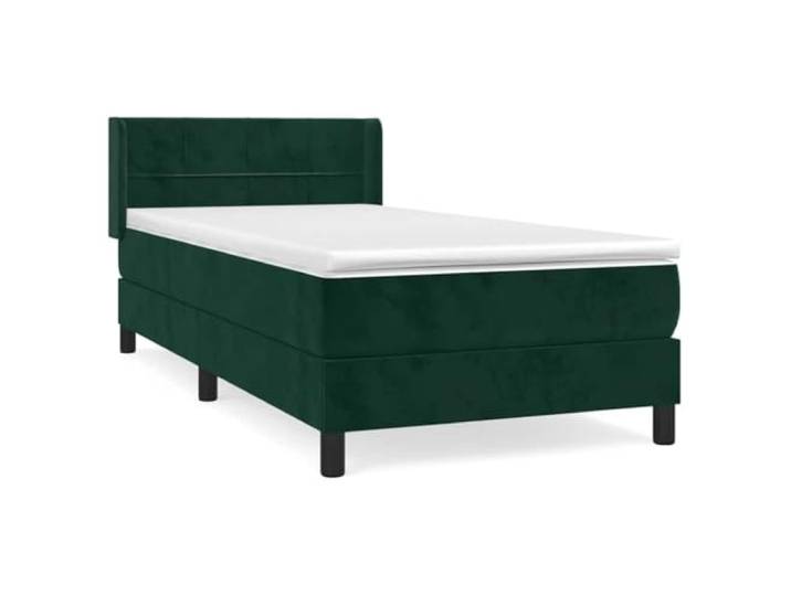 Bett mit Taschenfederkernmatratze, dunkelgrüner Samt, 90 x 190 cm Verstellbares Kopfteil, mittlere Festigkeit, atmungsaktiver Schutz, inklusive Montageanleitung (evtl. nicht in deutscher