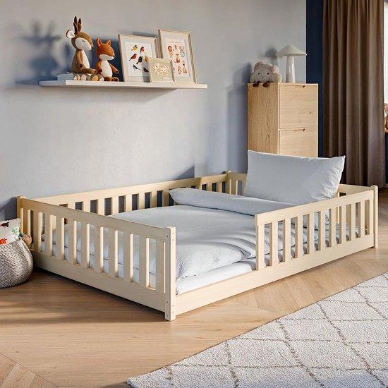 Famanu Bodenbett 140x200 cm mit Fallschutz - Sicheres Holz-Kinderbett